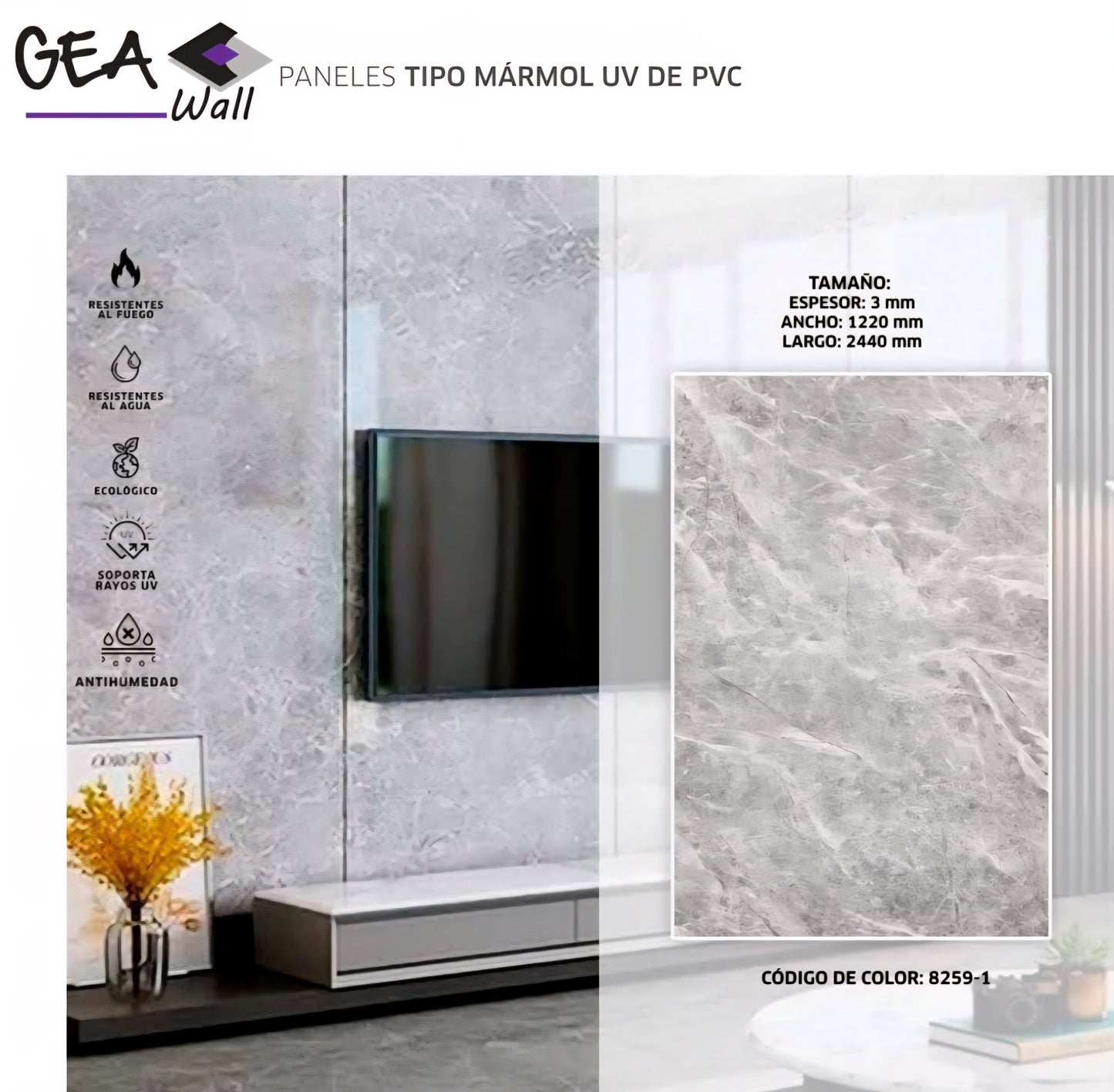 Revestimiento Gea Wall Carrara Grey 8259 ( Precio por Placa )