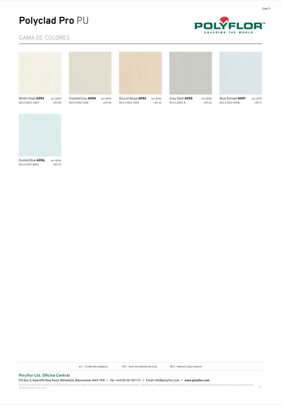 Revestimiento de pared en rollo Homogéneo Polyclad Pro 4093 White Chalk ( Precio por m2 )