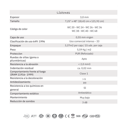 Piso Vinílico LVT 3 mm Platino WC 68. (Precio por caja) cantidad 3,37 m2